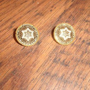 Spain clip earrings gold tone damascene star